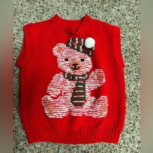 Handmade Unisex Kids Red Bear Knit Sweater Vest